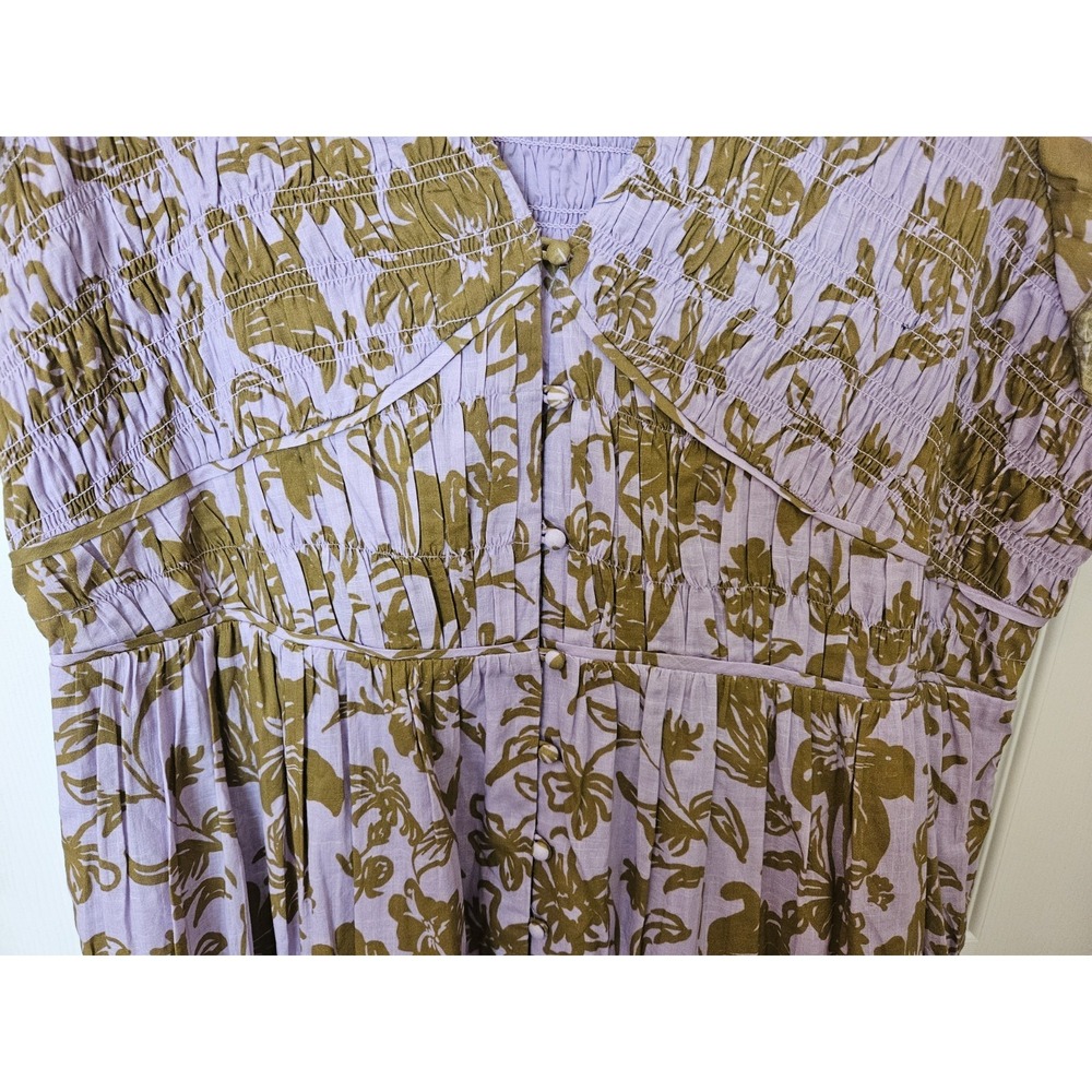 Anthropologie Peregrine Purple Green V-Neck Button Front Smocked Midi Dress 2X - Picture 3 of 10